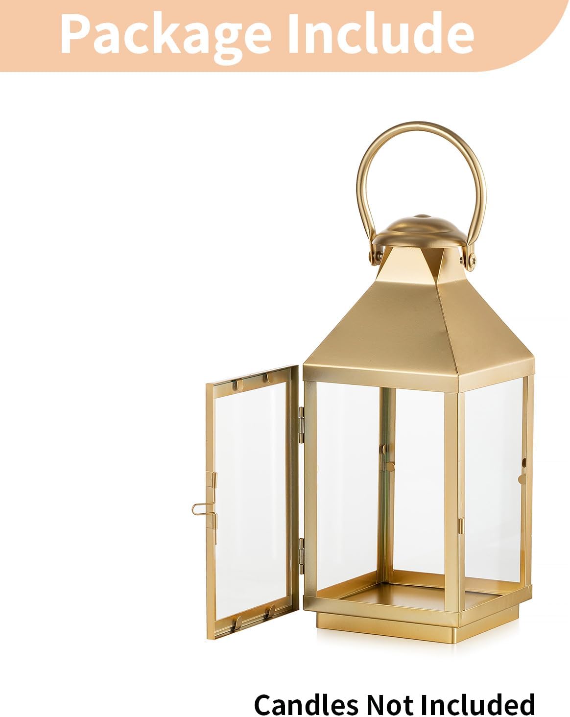 NUPTIO Gold Lanterns Decorative for Wedding, 11.2 Inch Lantern Decor | Tall Metal Candle Lantern with Glass for Outdoor