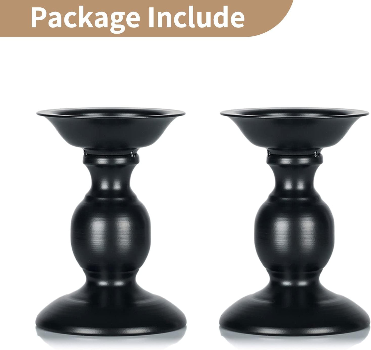 2 Pcs Black Pillar Candle Holders, Most Ideal for 3" Pillar Candles, Gifts for Wedding, Party, Home, Spa, Reiki, Votive