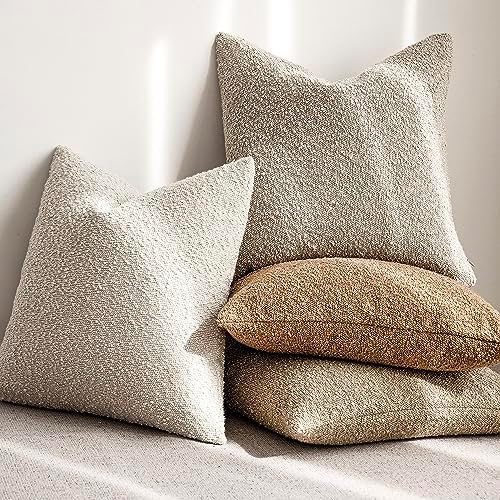 Decorative Textured Boucle Throw Pillow Covers Accent Solid Pillow / 20 x 20 / Beige / Set of 2