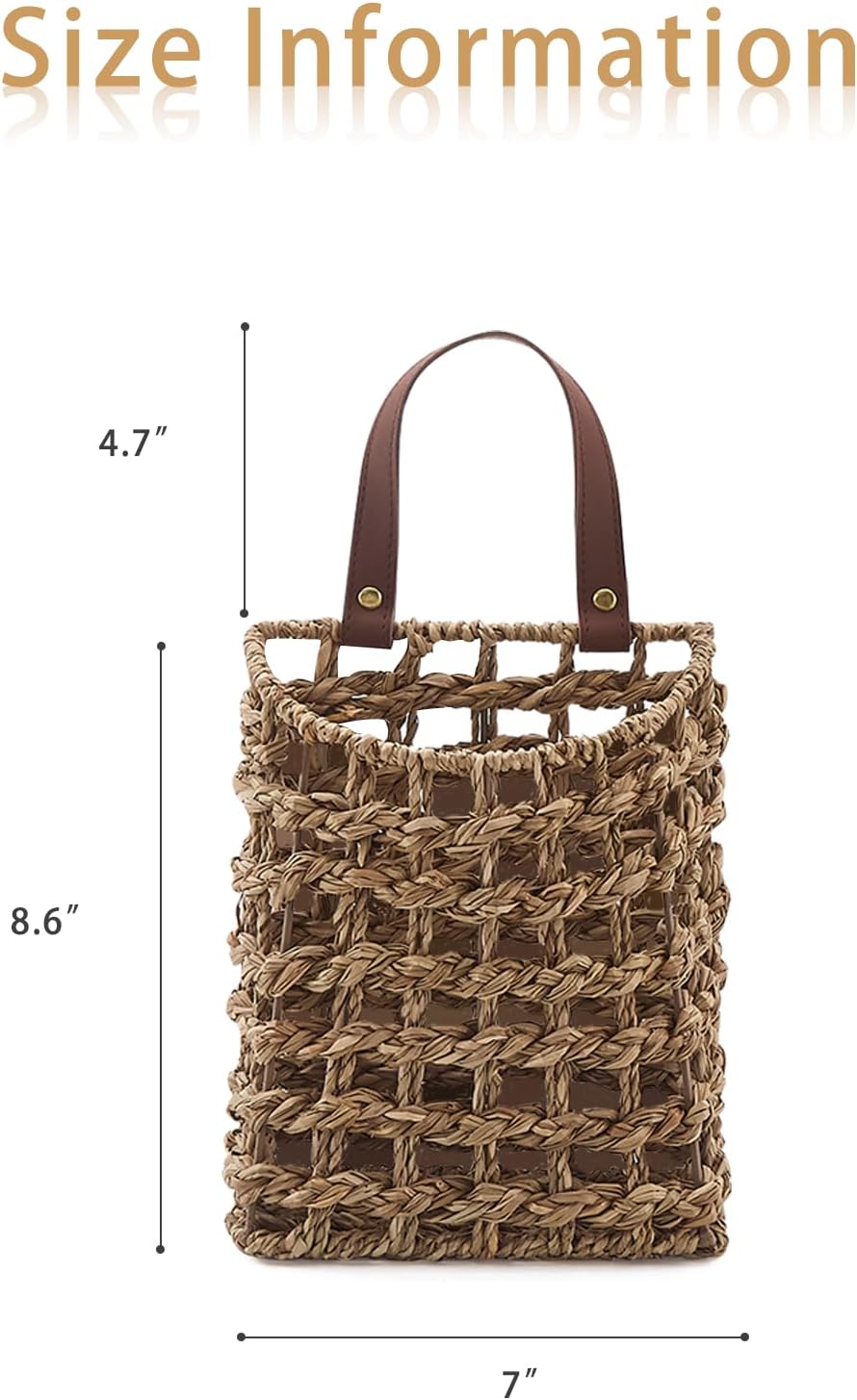 Wall Hanging Basket Decorative Boho Mounted Organizer Dried Flower Plants Front Door / Seagrass