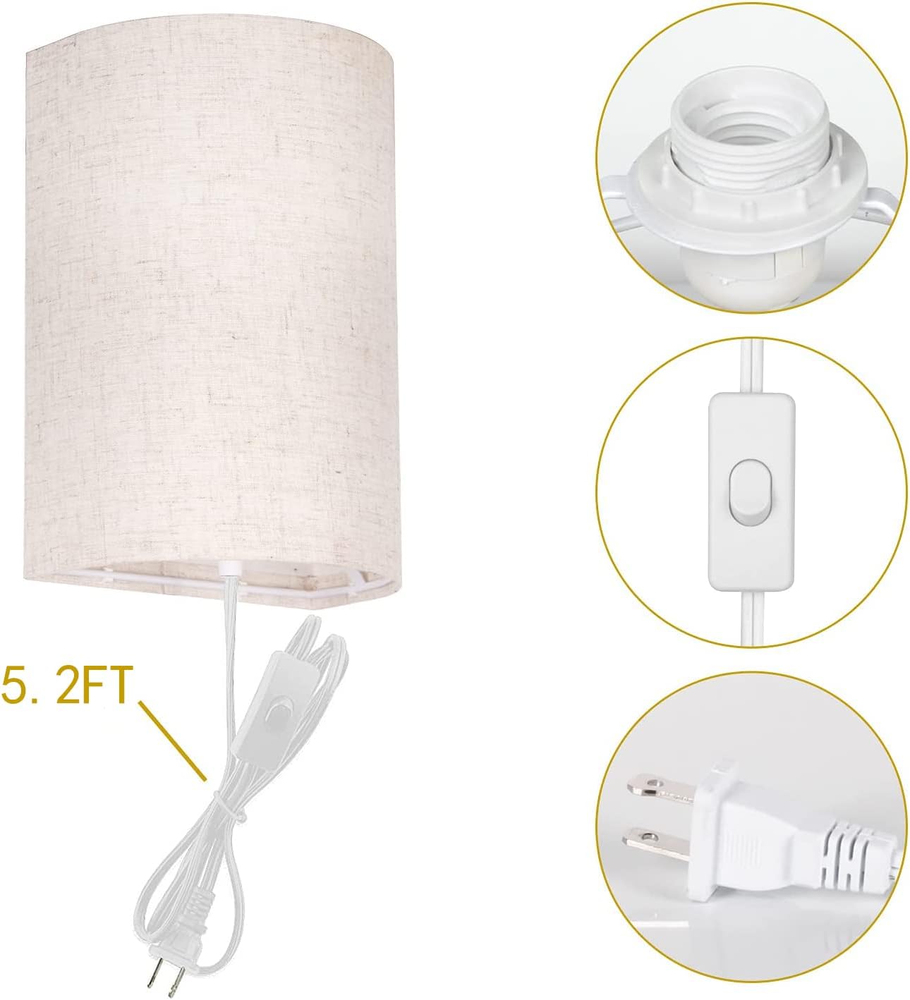 AVV Wall Sconces Set of Two, Wall Lamp Plug in with On/Off Switch, 2700K 4000K 5000K Selectable, Wall Lights for