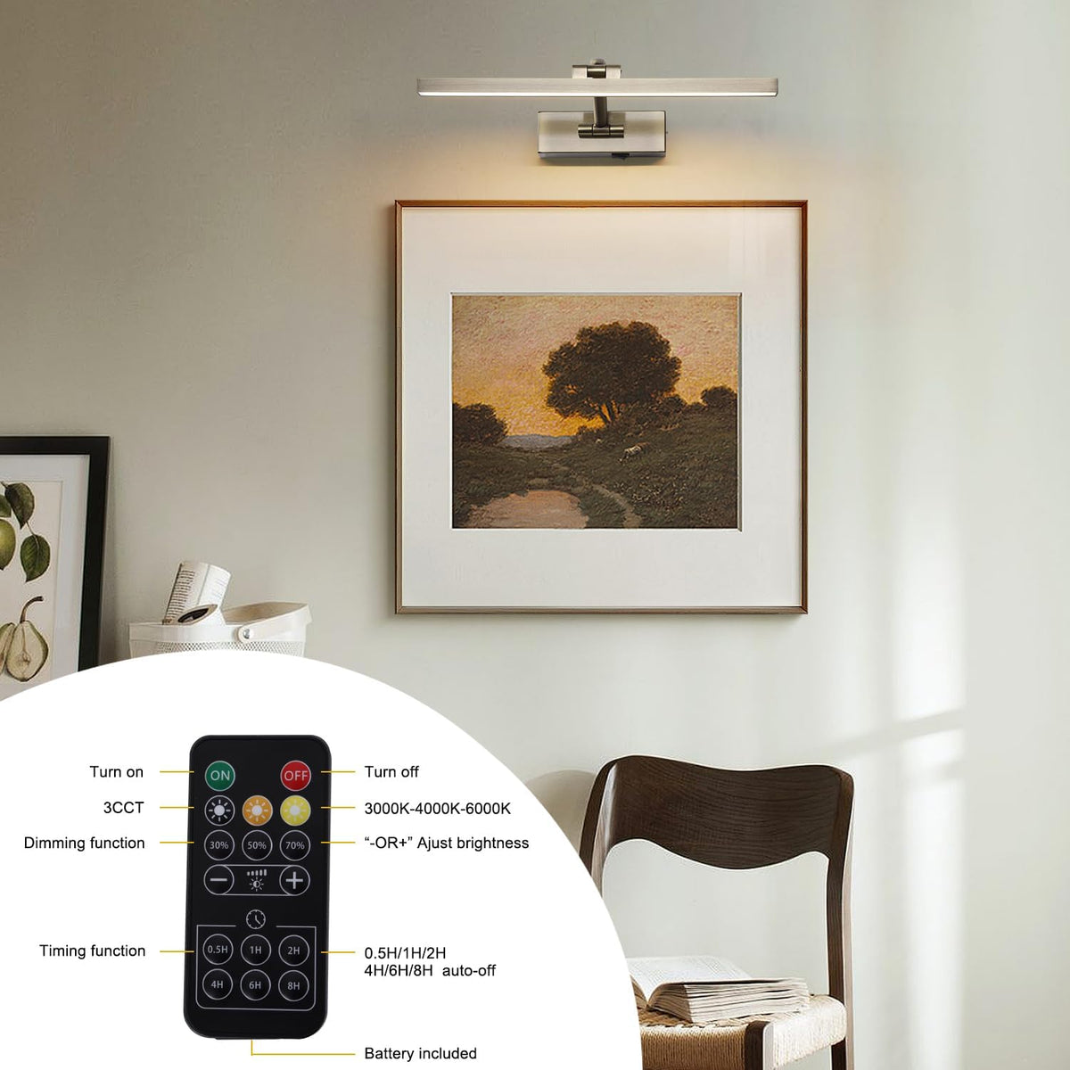 5000mAh Picture Light Battery Operated,15.7In Antique Bronze Wireless Rechargeable Picture Light 3 Colors Dimmable Art