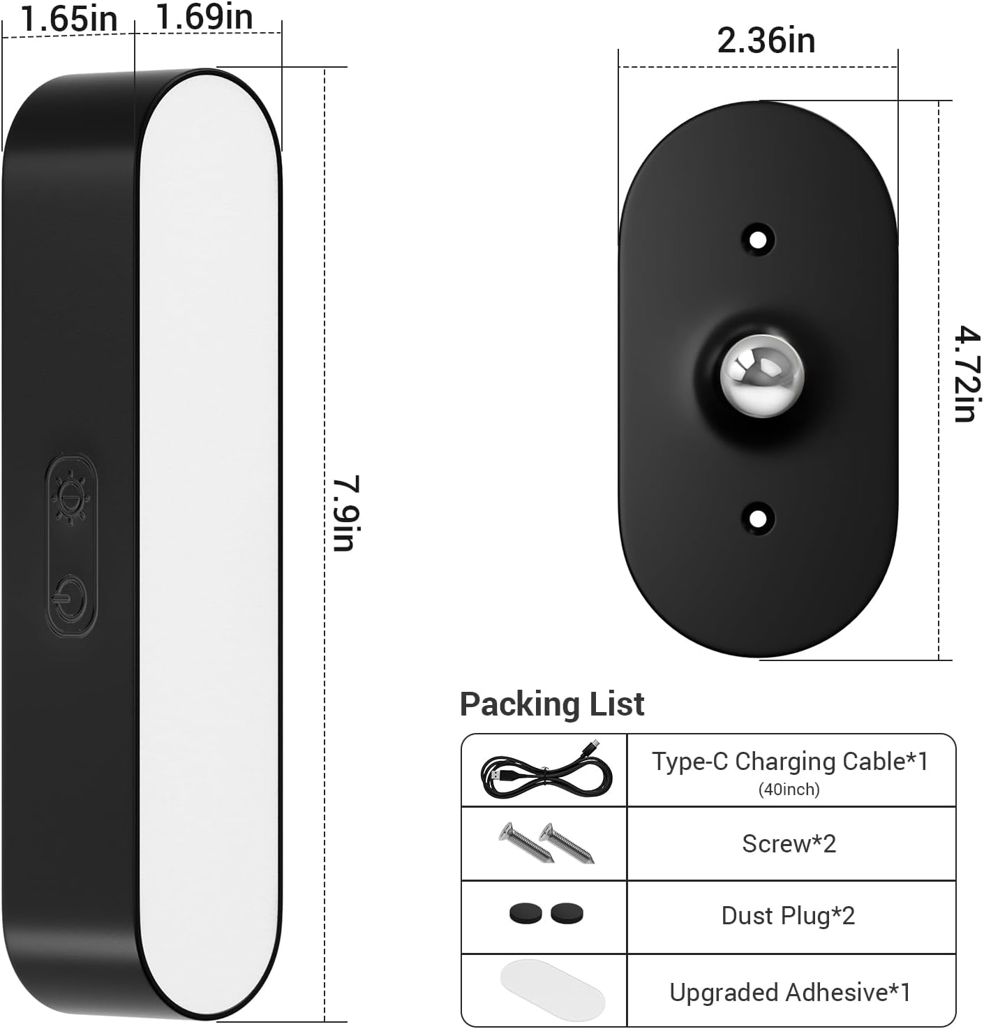 Battery Operated Wall Sconces Set of 2, Rechargeable&Cordless, Black | 5 Color Temps & Dimmable Touch Control