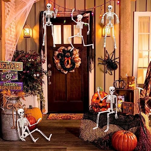 XIMISHOP 5pcs Halloween Skeleton Decoration, 16”Full Body Posable Skeleton