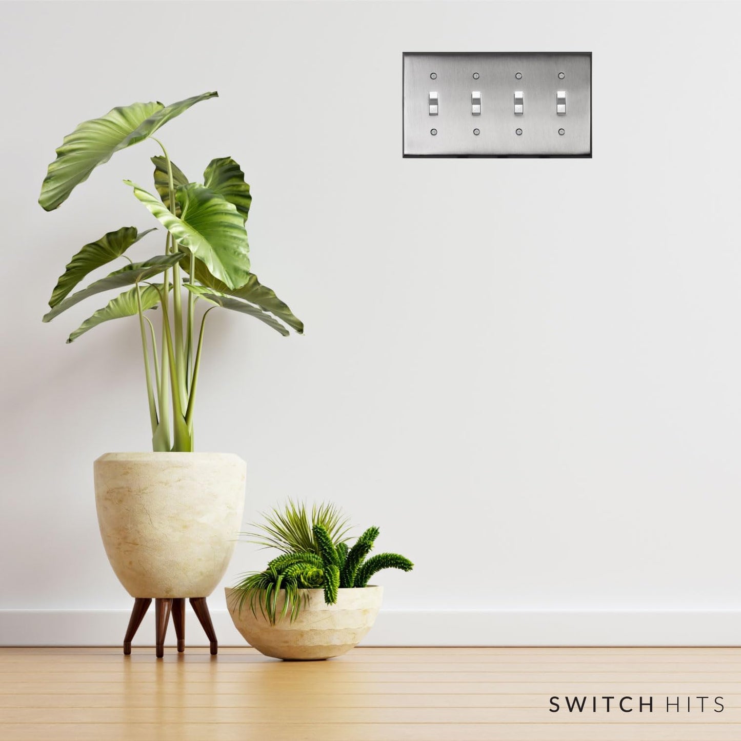 Satin Nickel Outlet Wall Plate | 4 Toggle | 8.25" x 4.5" | Hand-Polished Brass Construction | Electrical Switch Plate