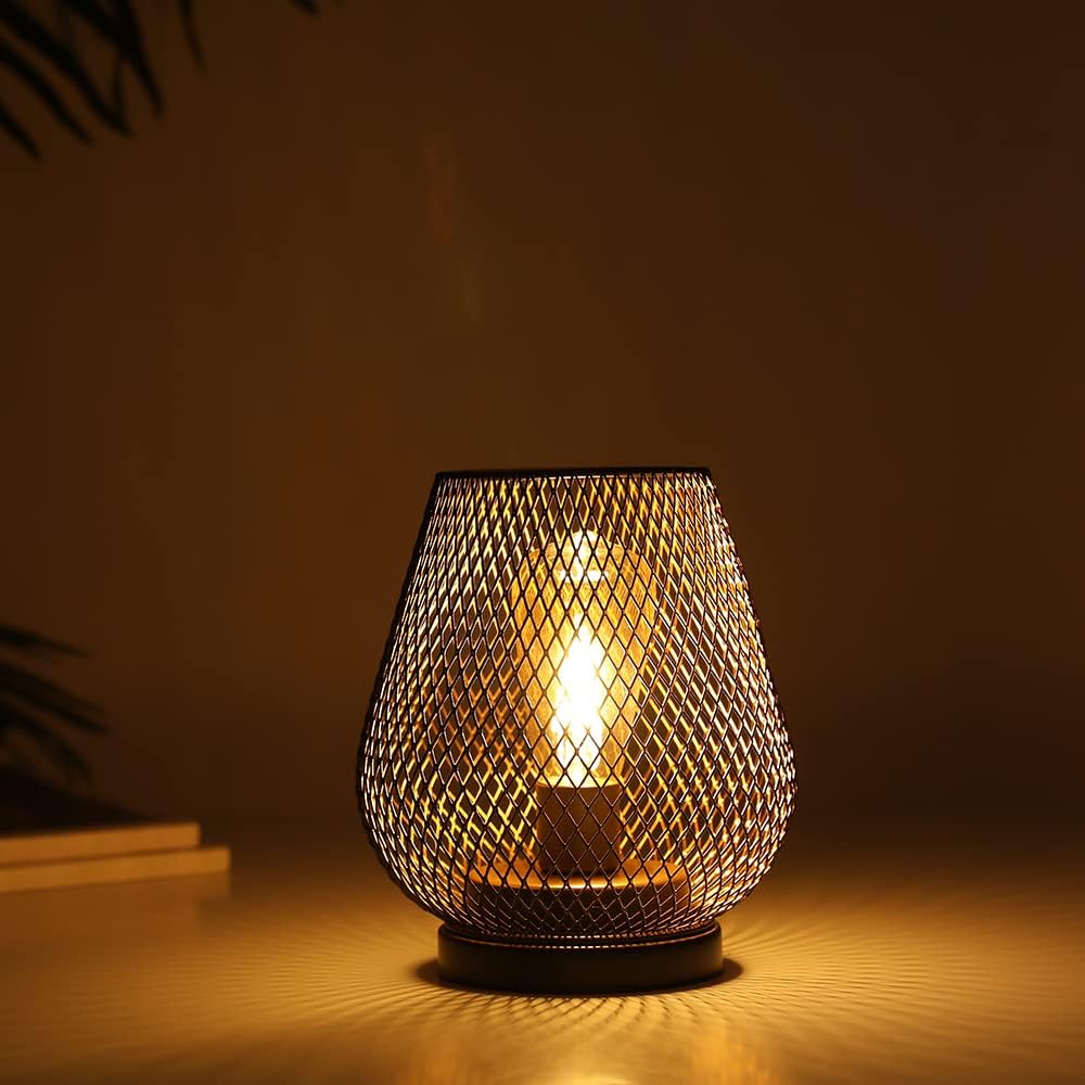 JHY DESIGN Metal Cage LED Lantern Battery Powered Cordless Accent Light with LED Great for Weddings Parties Patio