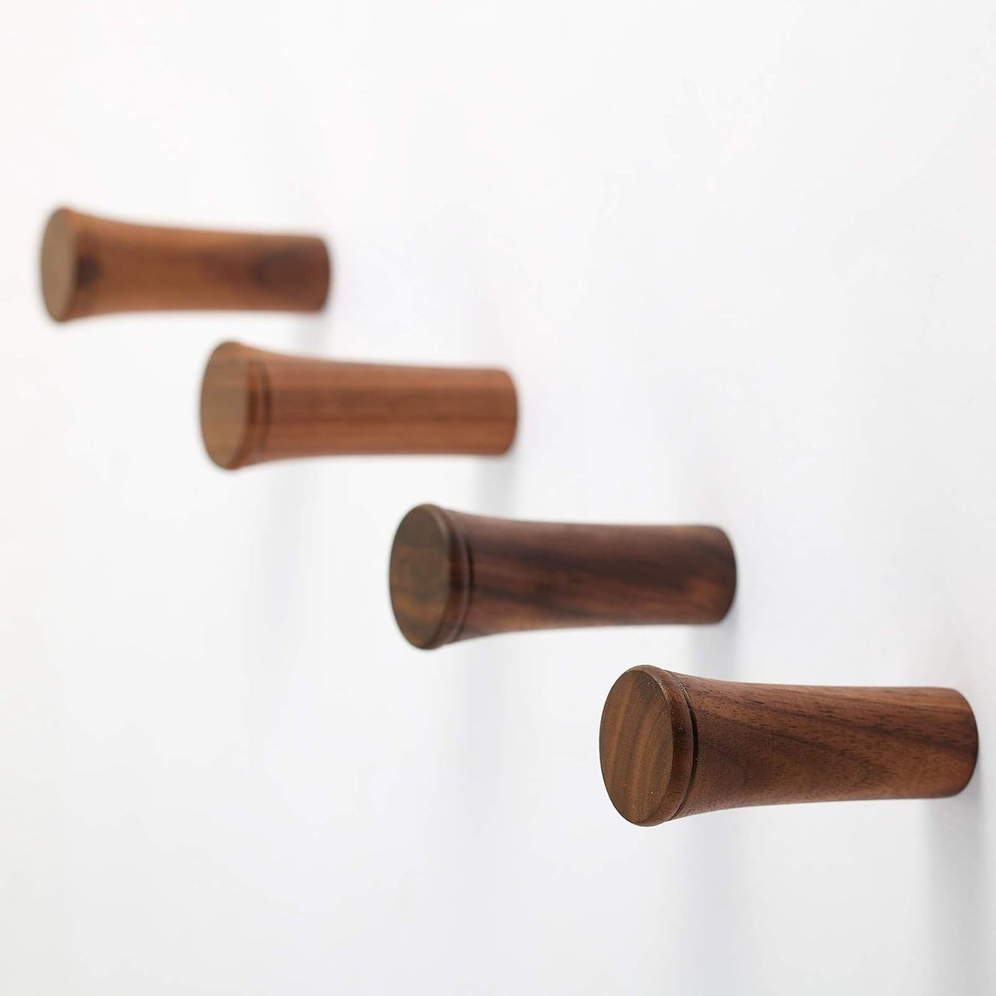 Wood Wall Hooks 3" Large Wooden Coat Hook Solid Walnut Hat Pegs Wall Mounted / Brown / Set of 4