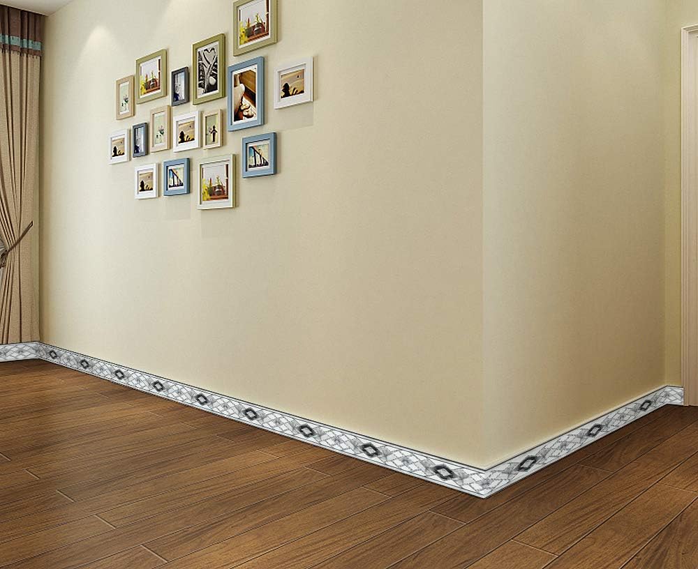 Waterproof Wallpaper Border 3D Embossed Floral Wall Border Paper Peel / 4 x 196 / Diamond-black