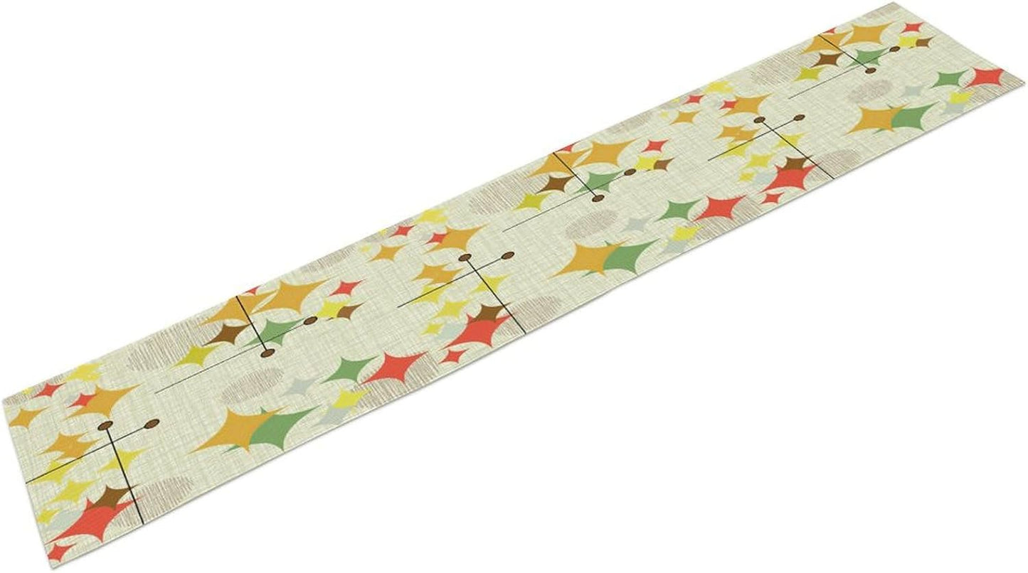Mid Century Kitchen Table Runner,Abstract Aesthetic Geometric Mid Century Retro Modern Patterns Printed Linen Table