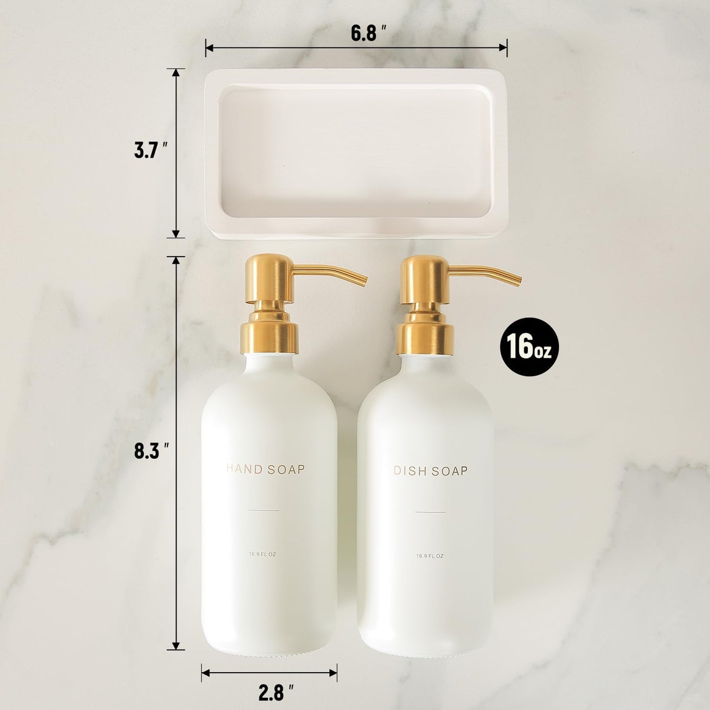 Prus Waso Gold Soap Dispenser Set | Glass Soap Dispenser with Stainless Steel Pump, Perfect for Modern Kitchen Counter