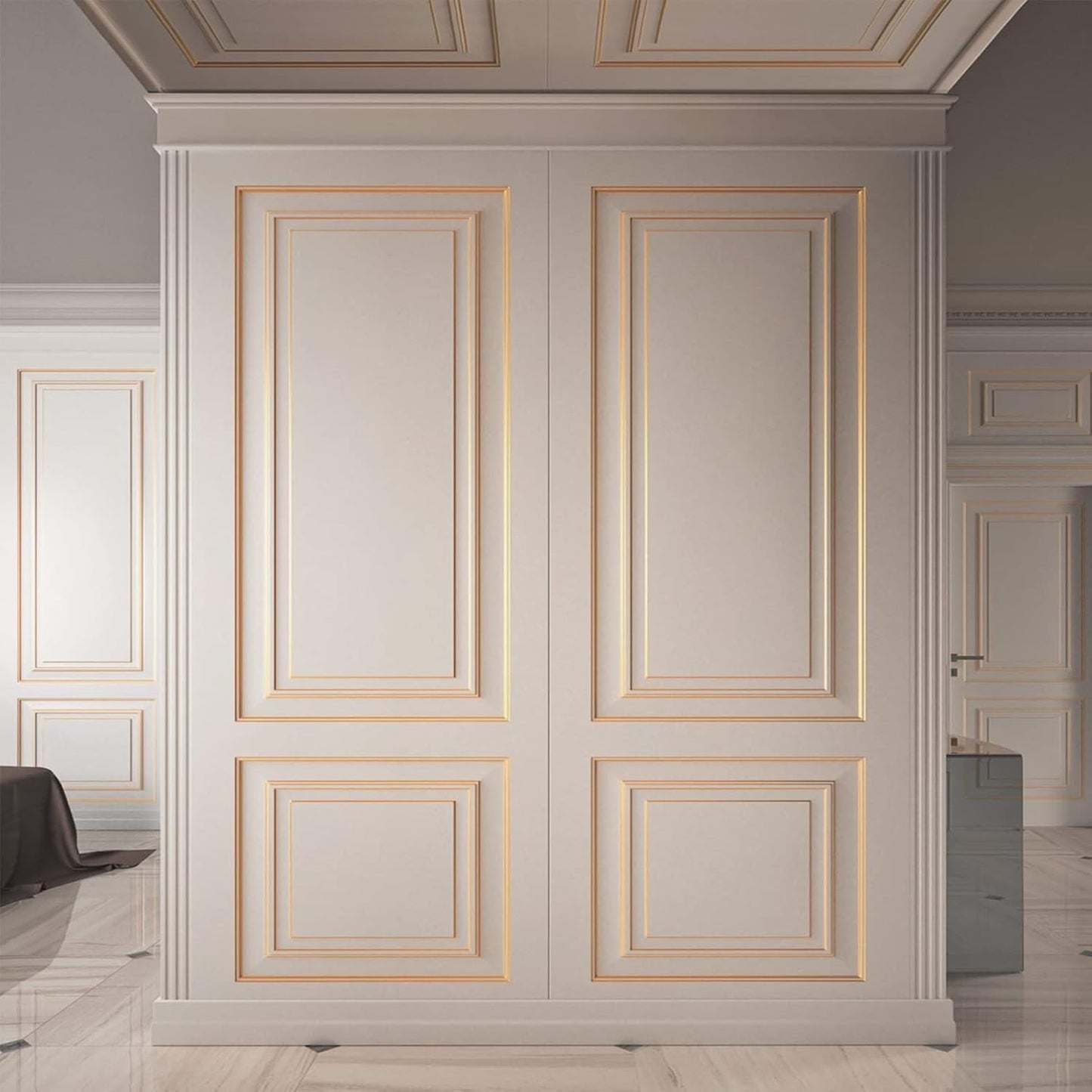 Molding Trim Peel and Stick / 0.4"W x 196.8"L / Matte Gold