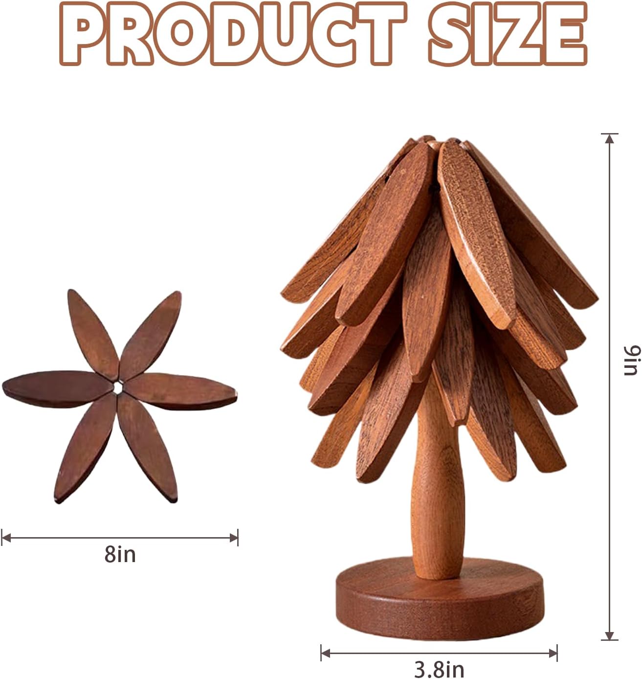 Wooden Trivets for Hot Dishes, Tree Shape Trivet Set, 4 Walnut Wood + 1 Stand stored Like a Christmas Tree,Foldable
