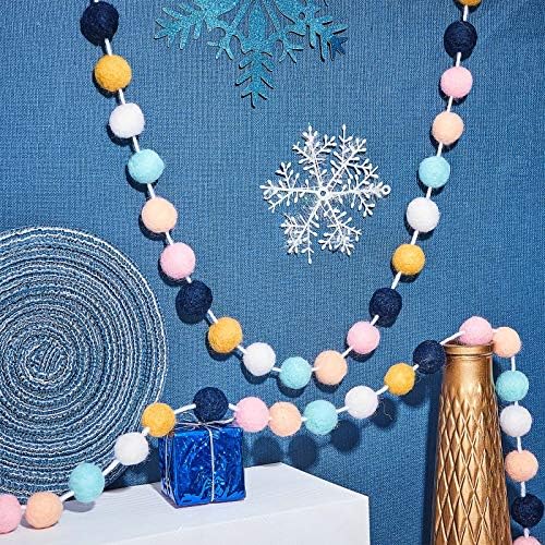 WILLBOND 2 Pieces Felt Pom Ball Garland,Classic Colors