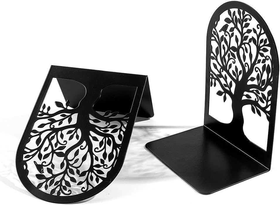 Tree of Life Metal Book Ends / 3 Pairs/ Style B / Black / Set of 6