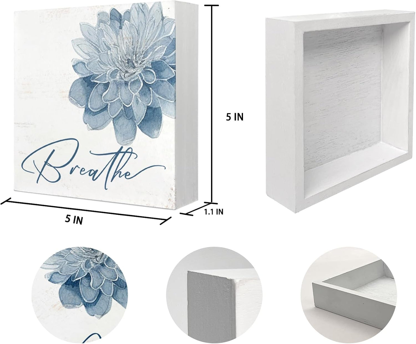 Breathe Flower Wooden Box Sig / Bathroom Sign / Blue