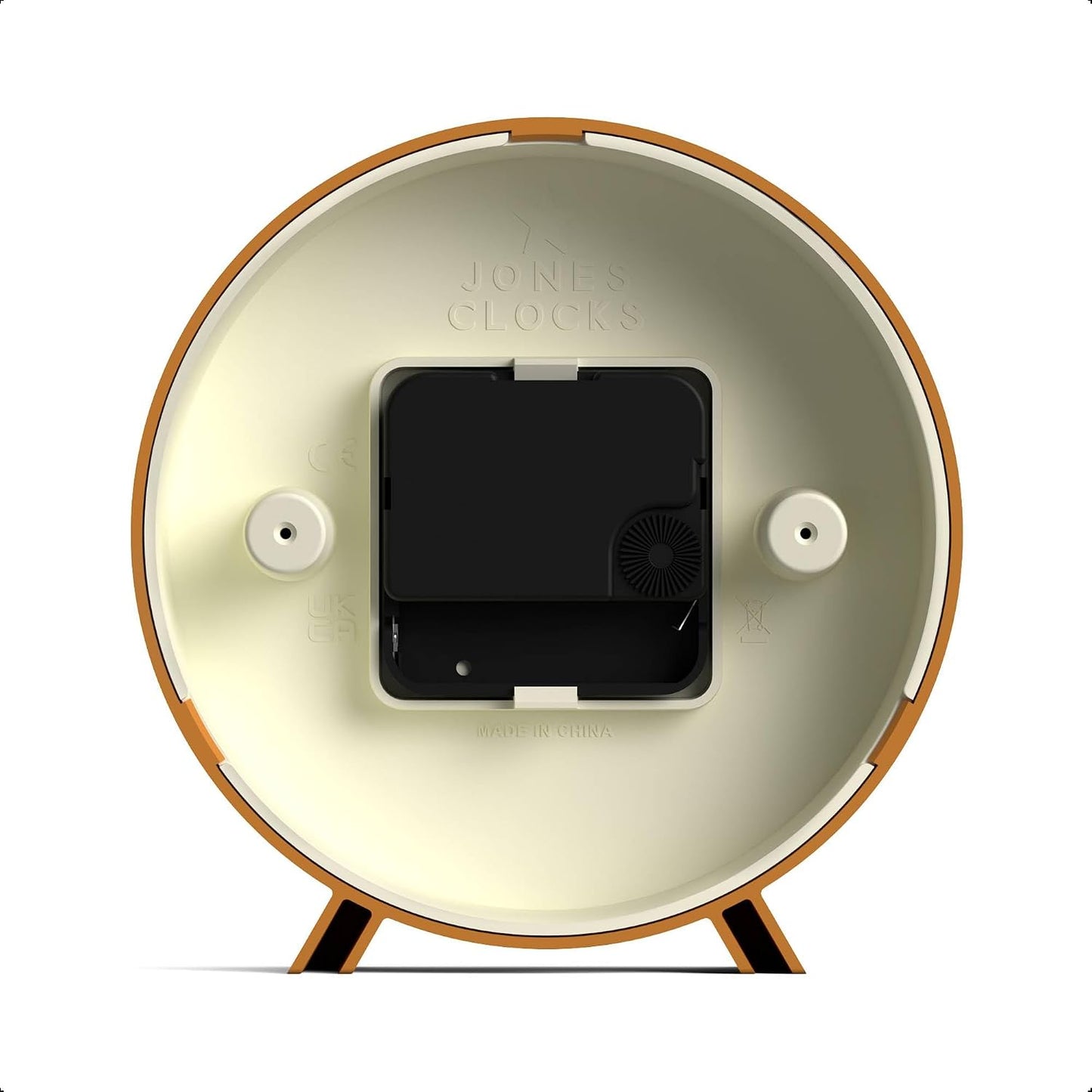 JONES CLOCKS® Venus Desk Clock | Modern Round Design | Mustard Yellow | Stylish Retro Look for Shelf, Table, Mantel or