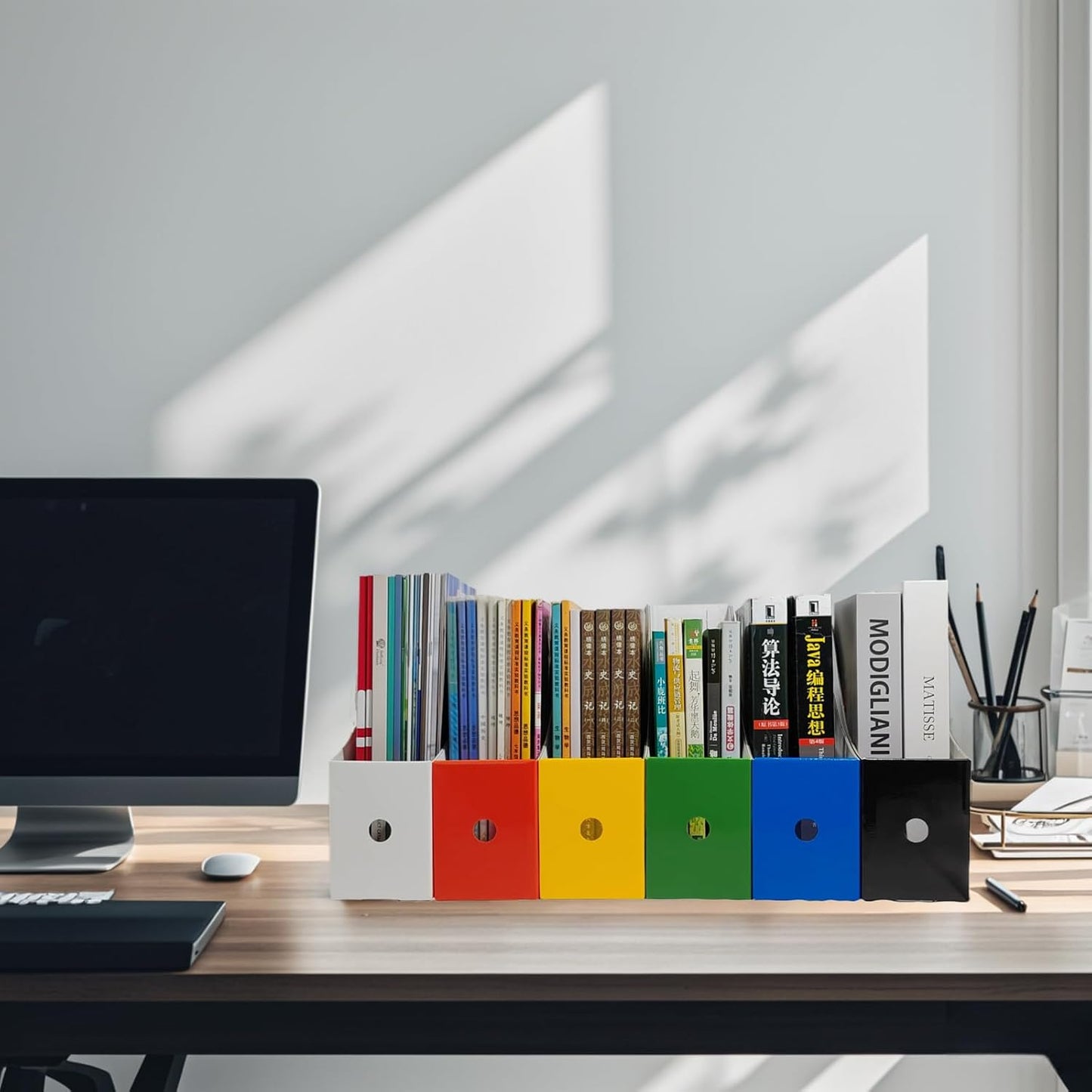 Limitliho 24 Pack Multi-Color Cardboard Magazine Holder for Desk or Shelves | 10.6''H×10.2'L×3.5''W Cardboard Magazine