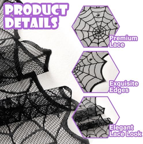 18 x 72 Inch Halloween Table Runner Black Lace Spider Web Decor