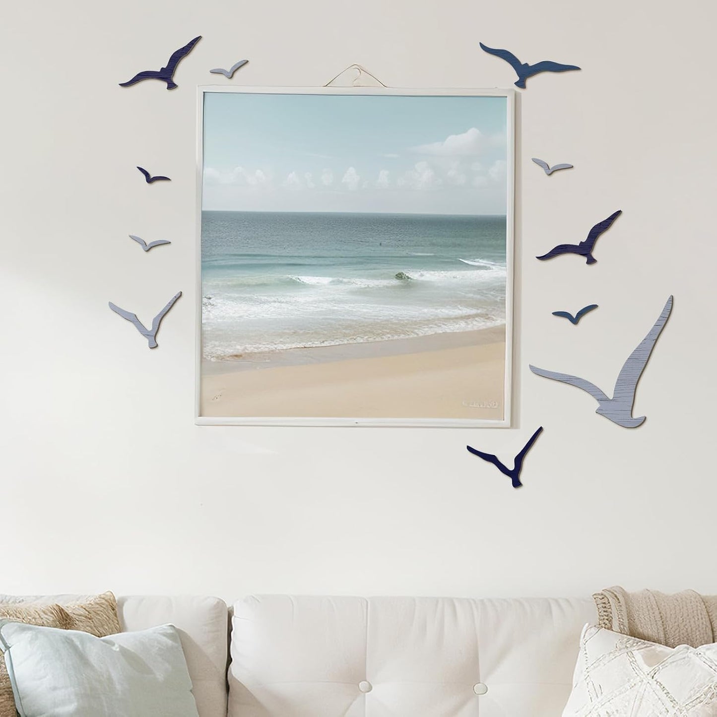 Wooden Seagull Wall Decor Nautical Theme Beach Coastal Art Small Seagull Sea / Blue / Set of 11