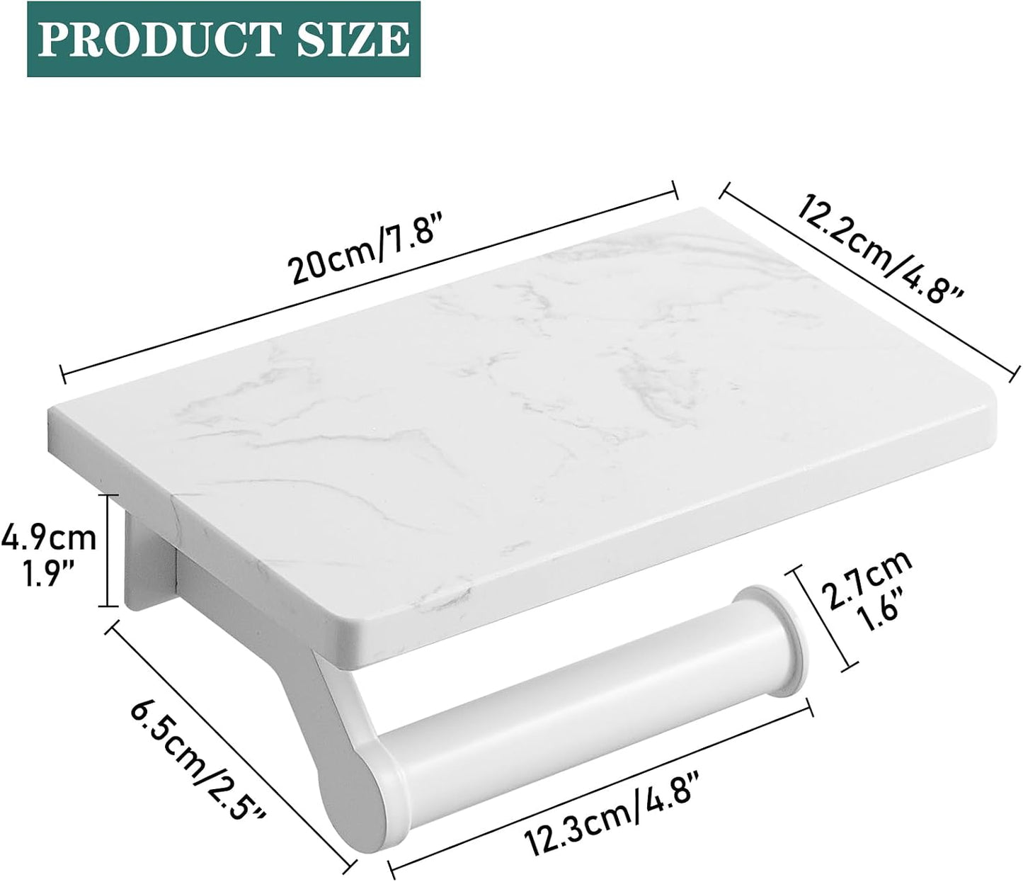 Hoimpro Toilet Paper Holder Wall Mounted, Marble Tissue Roll Rack | White | Natural Marble Shelf Hand Paper Roll
