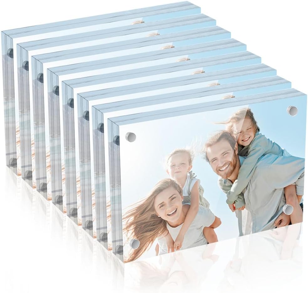8 Pack 4 x 6 Acrylic Picture Frames, 20mm Magnetic Floating Photo Frames | Clear Frameless Magnetic Double Sided Photo