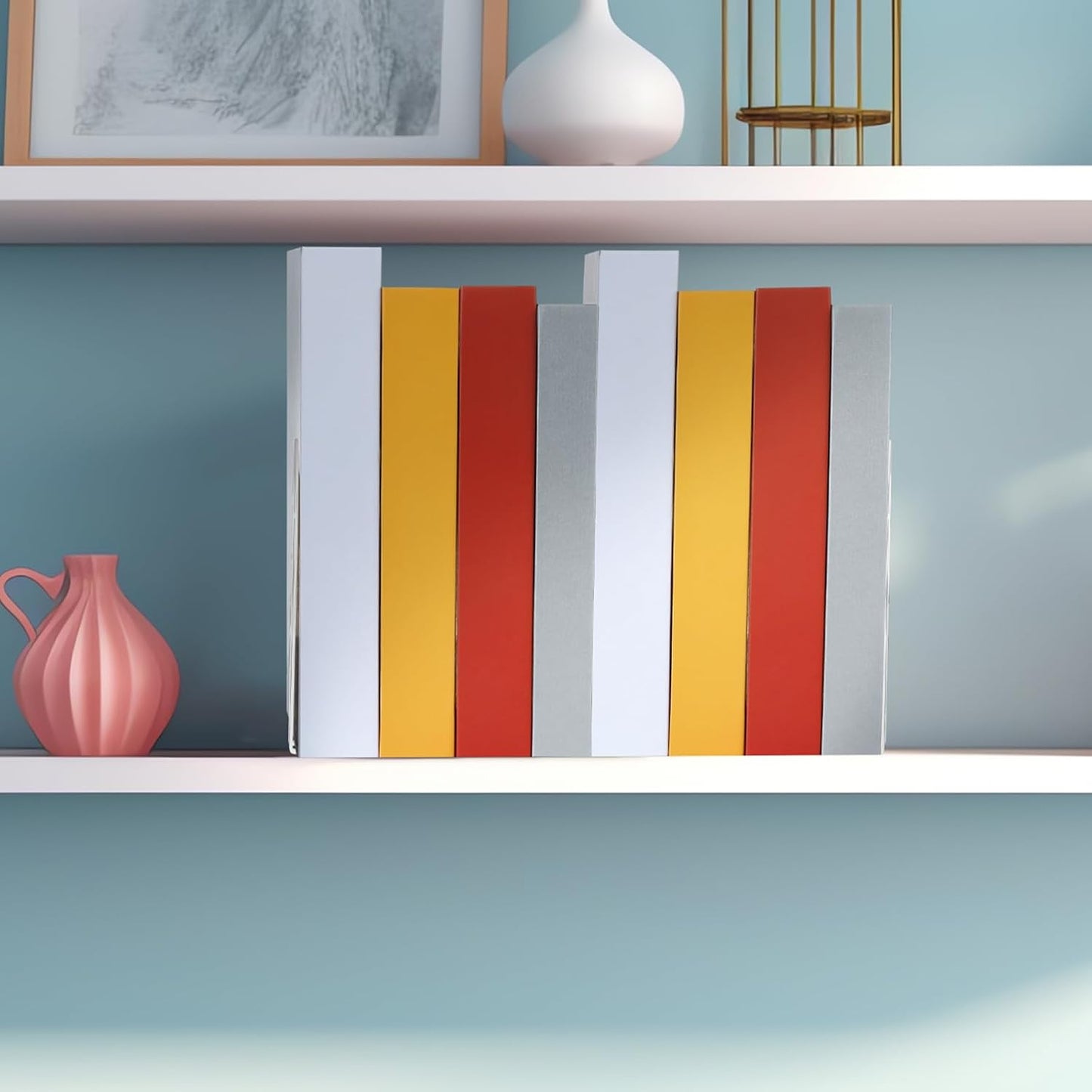 Modern Metal Book Ends / Round / White / Set of 6