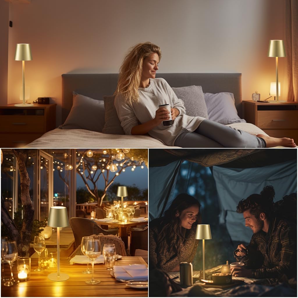 BGFHome 2 Pack Cordless Table Lamp LED Desk Lamps, 5000mAh Battery Operated, Rechargeable Touch Night Light, 3 Color