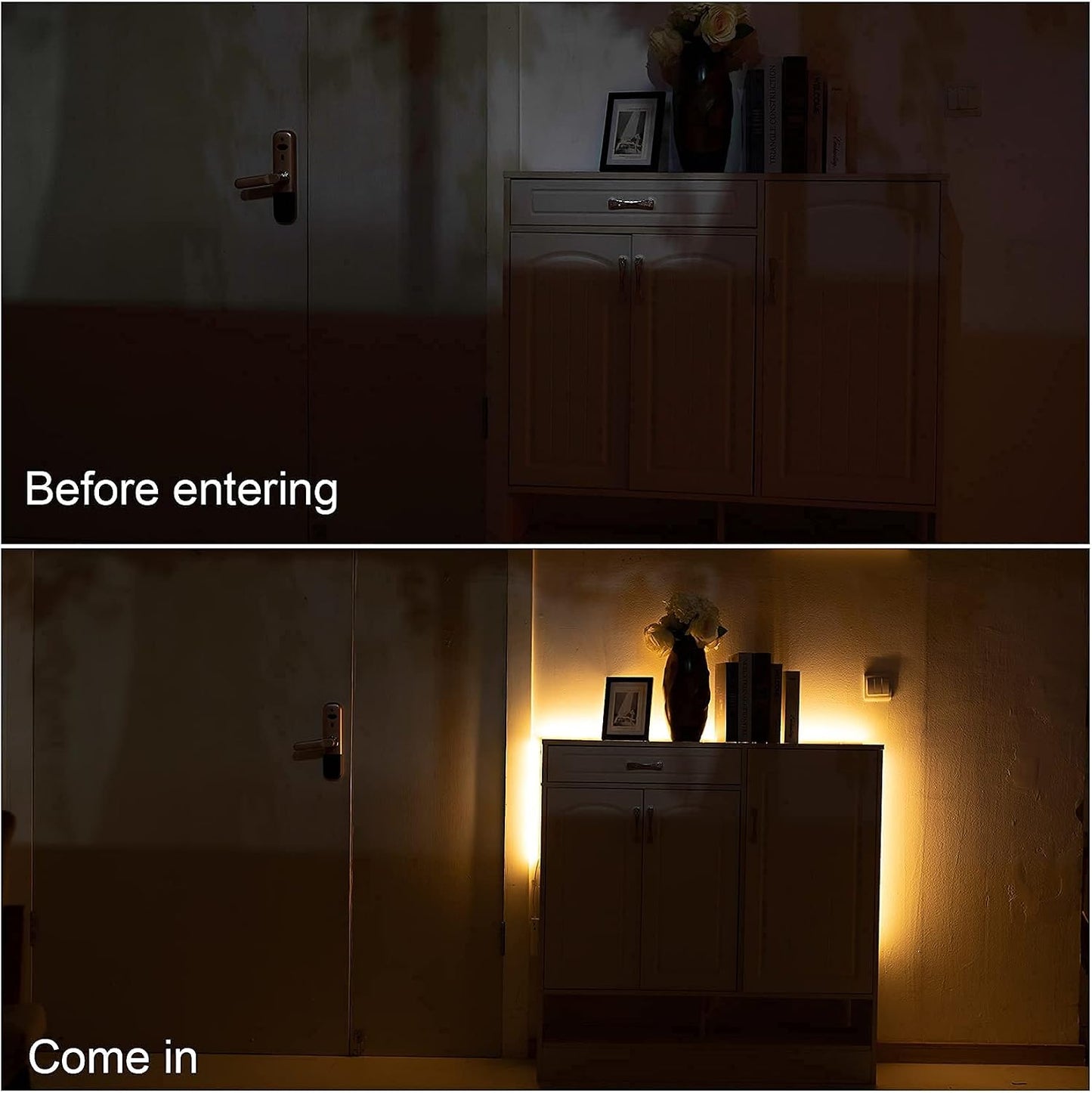 WOBANE Rechargeable Motion Sensor Strip Light, Warm White LED Closet Lights | 2X 6.56ft Upgraded Battery Operated LED