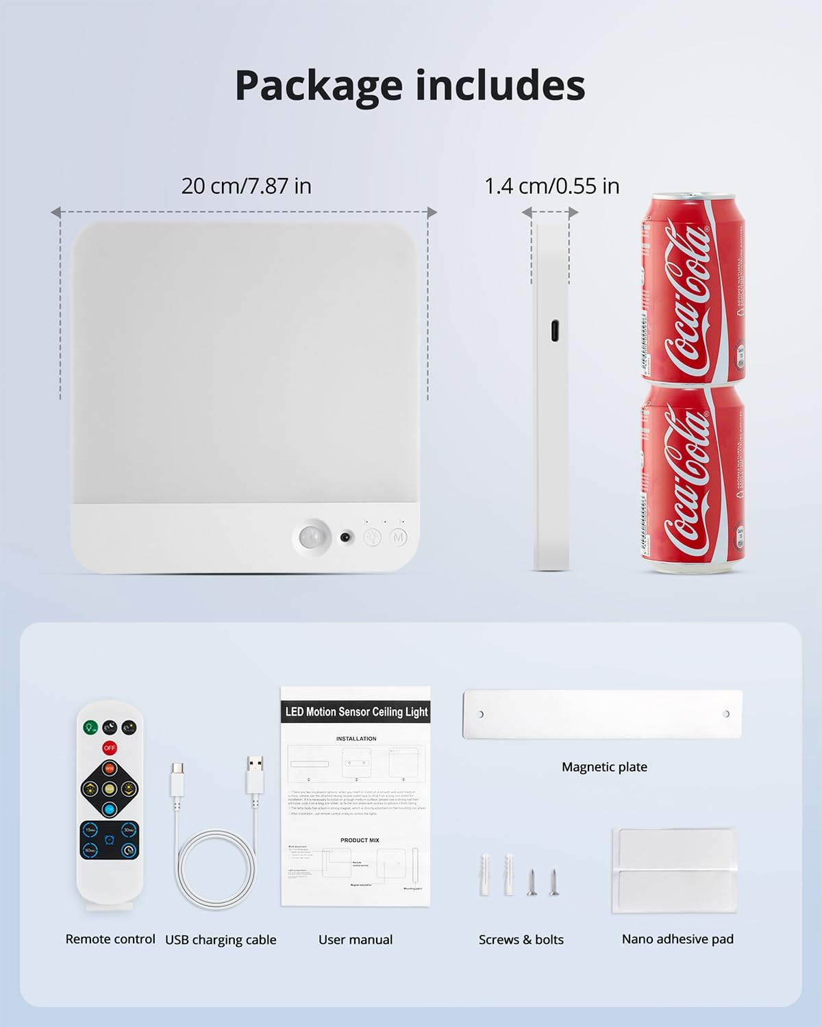 Rechargeable Ceiling Lights Square 60 Day Battery Operated, 7.87" Wireless Motion Sensor Shower Lighting with Remote 3