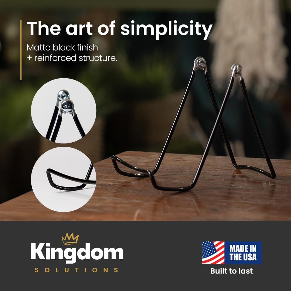KINGDOM SOLUTIONS - 4.75" Black Metal Display Stand Made in USA - 12 Pack | Holds Plates, Pictures, Photos, Books