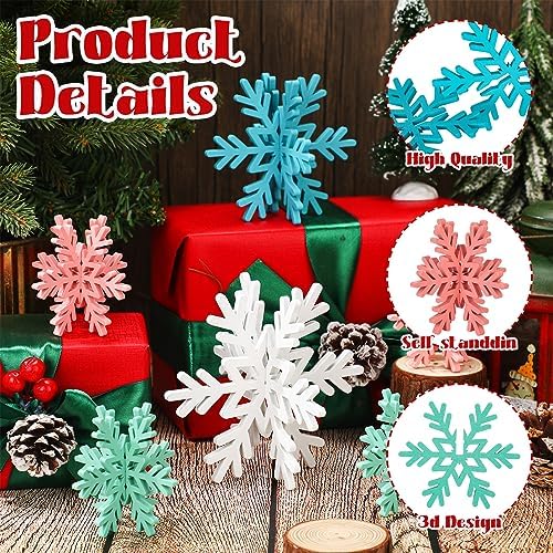 Bucherry 12 Pcs Wooden Snowflakes Table Decor,Pink, Green, Blue, White
