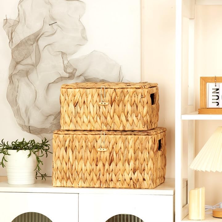Wicker Basket / Large & Small Storage Basket / 13 x 10 x 7 / Natural with Lid