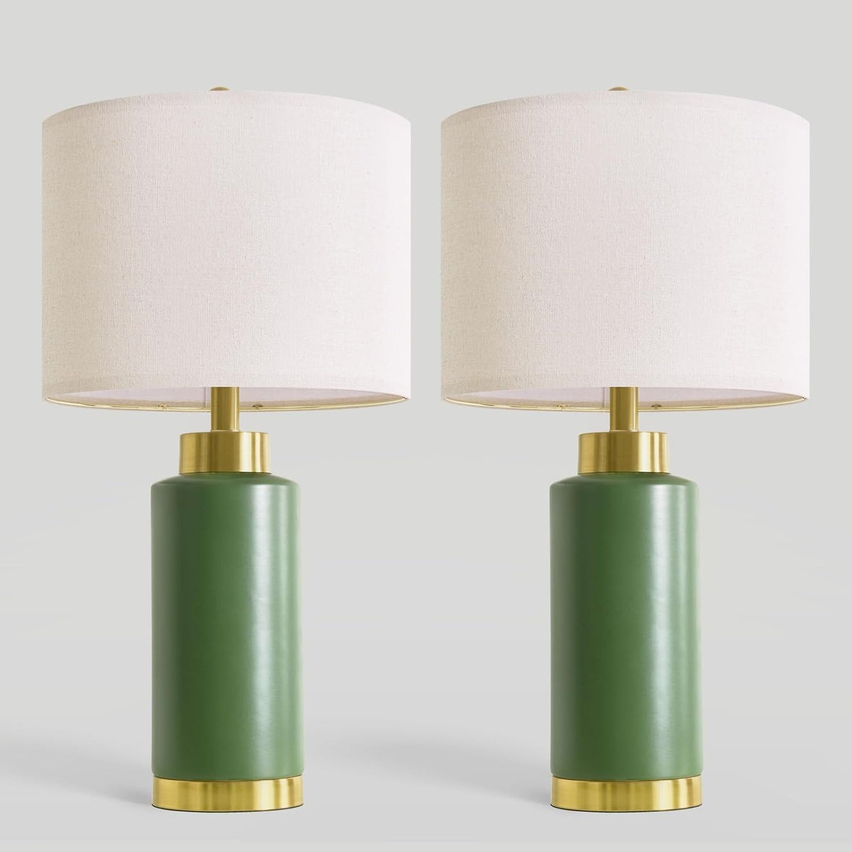 USumkky 25" Green Ceramic Table Lamp Set of 2, Modern Mid-Century Bedside Nightstand Lamps for Bedroom Living Room