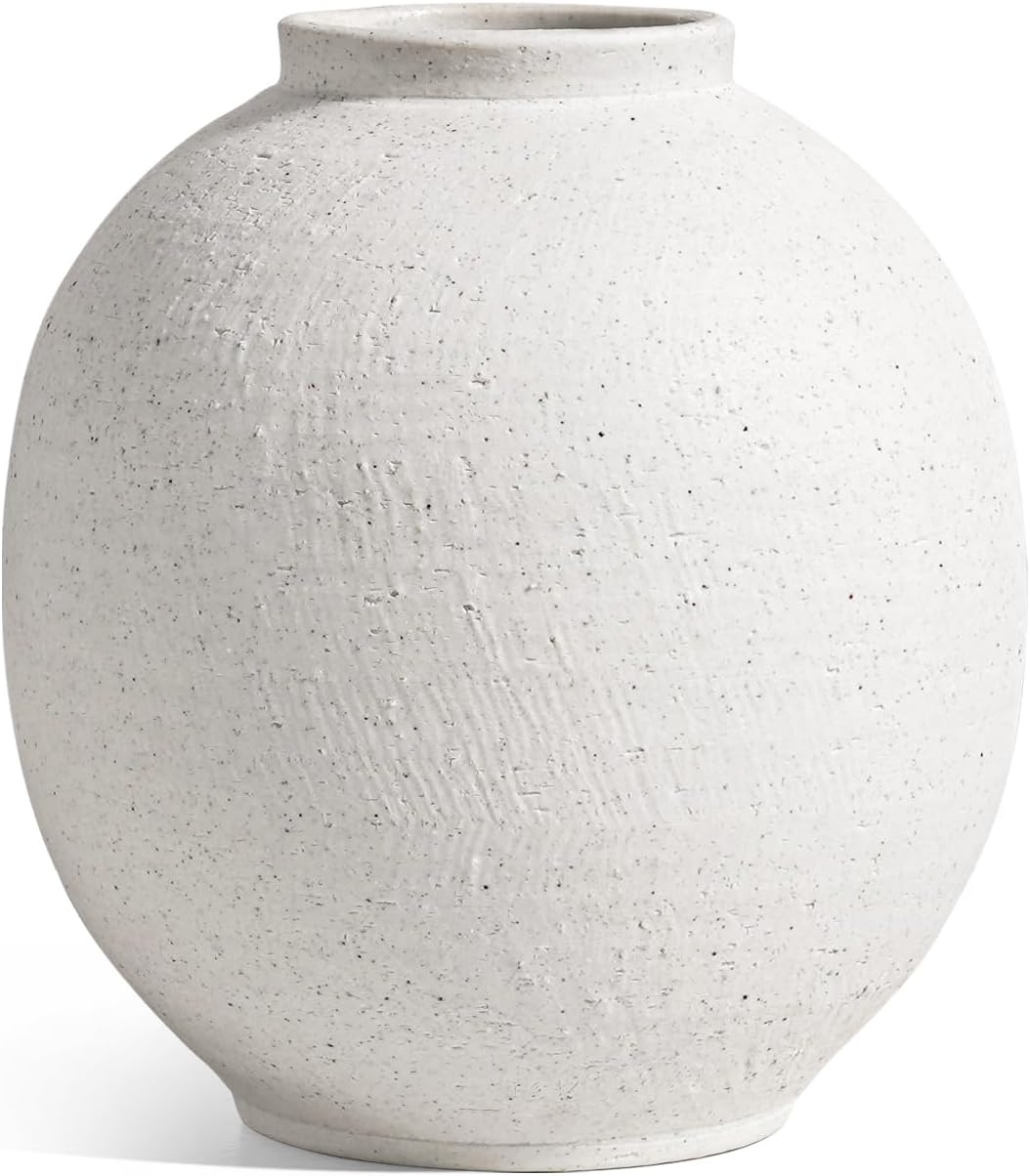 Small White Ceramic Vase / Sandstone White / 6.3 Inch