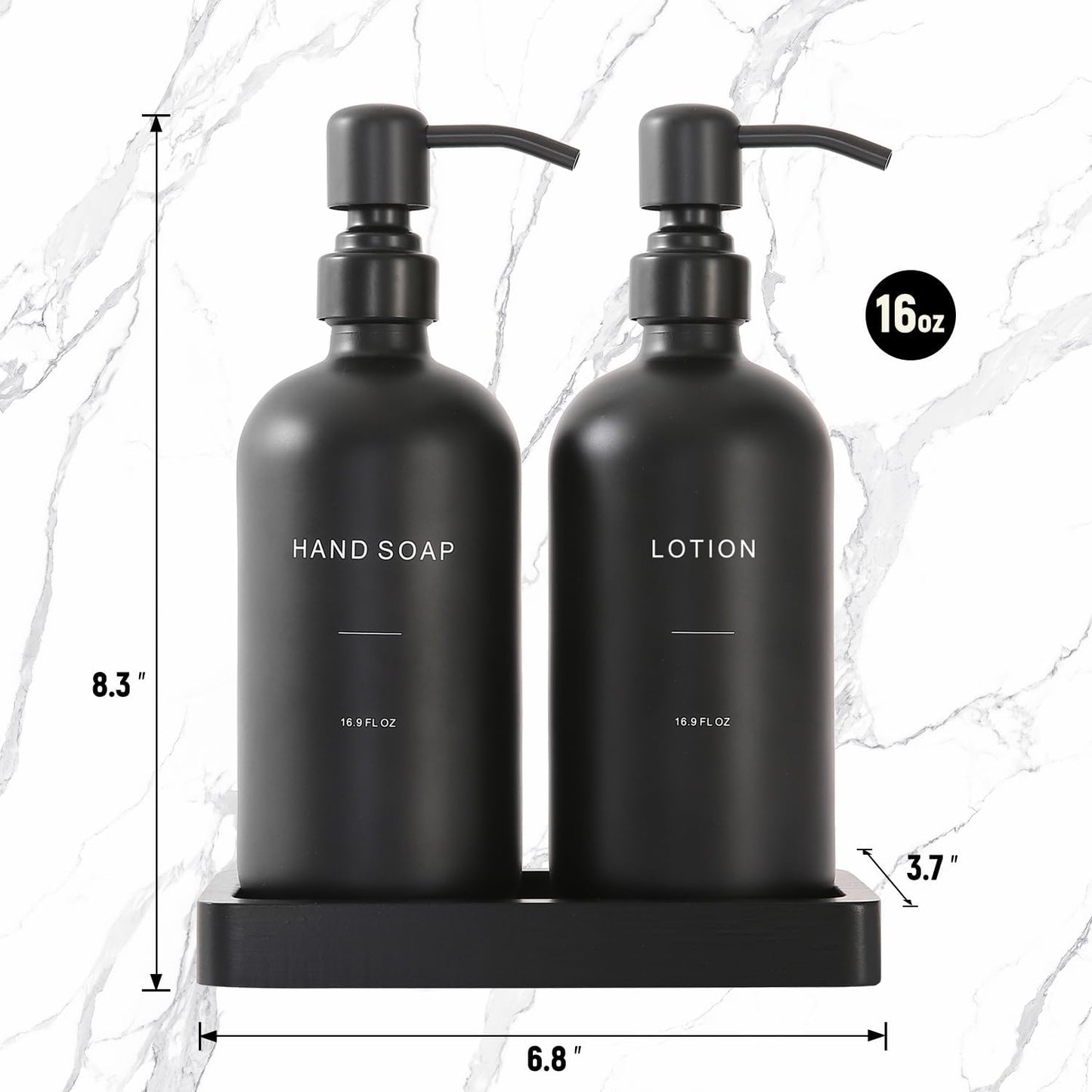 Prus Waso Black Soap Dispenser Bathroom Set | Soap and Lotion Dispenser Set with Stainless Steel Pump, Perfect for