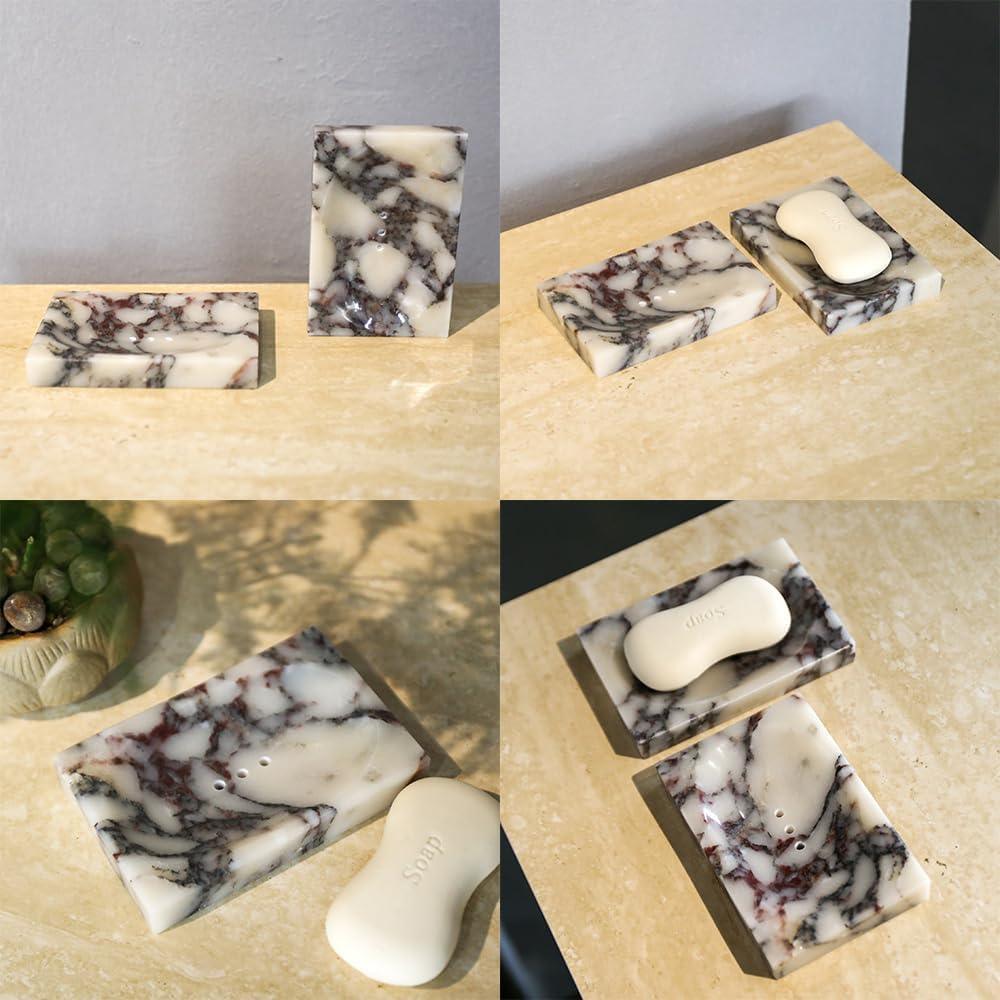 Marble Soap Dish Tray Marble Soap Holder Trinket Plate / Calacatta-viola / 4.7"L x 3.1"W / Natural