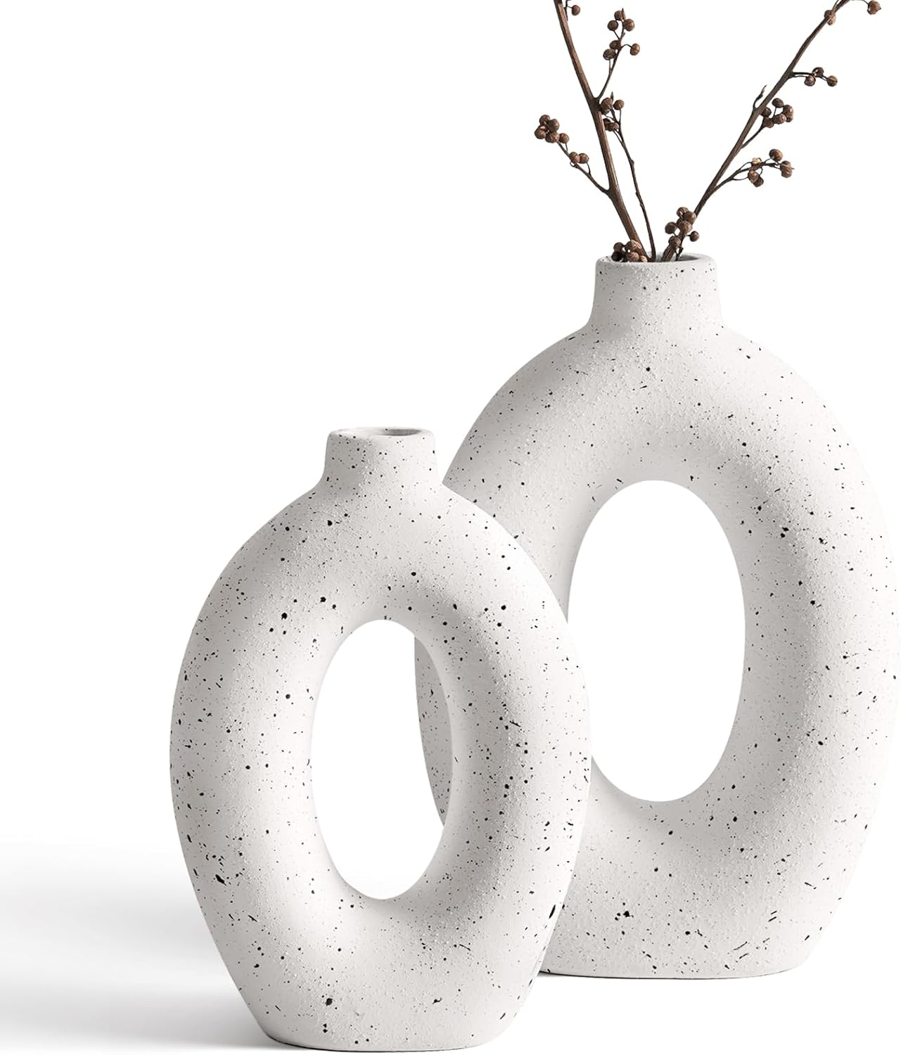 Ceramic Vases / Hollow Donut Flower Vases / White / 10.5" + 8.5 / Set of 2