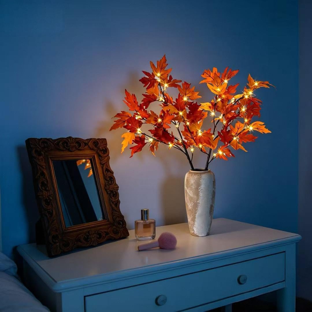 HipTree 2Pack Lighted Fall Maple Branches 32IN 32LED White Lights