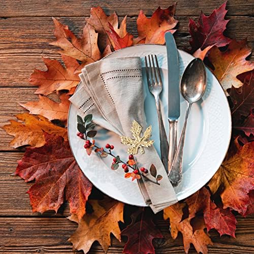 KESOTE Fall Thanksgiving Napkin Rings Set of 6, Gold