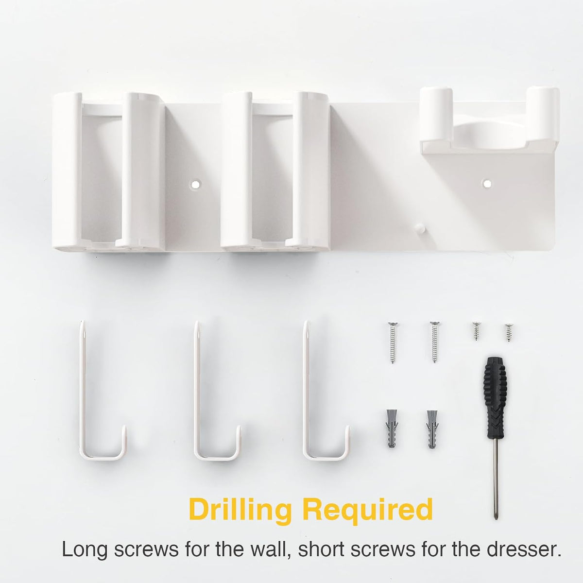Hair Tool Organizer Wall Mount, Hair Dryer & Curling Iron Storage | 3-Compartment Blow Dryer and Straightener Holder
