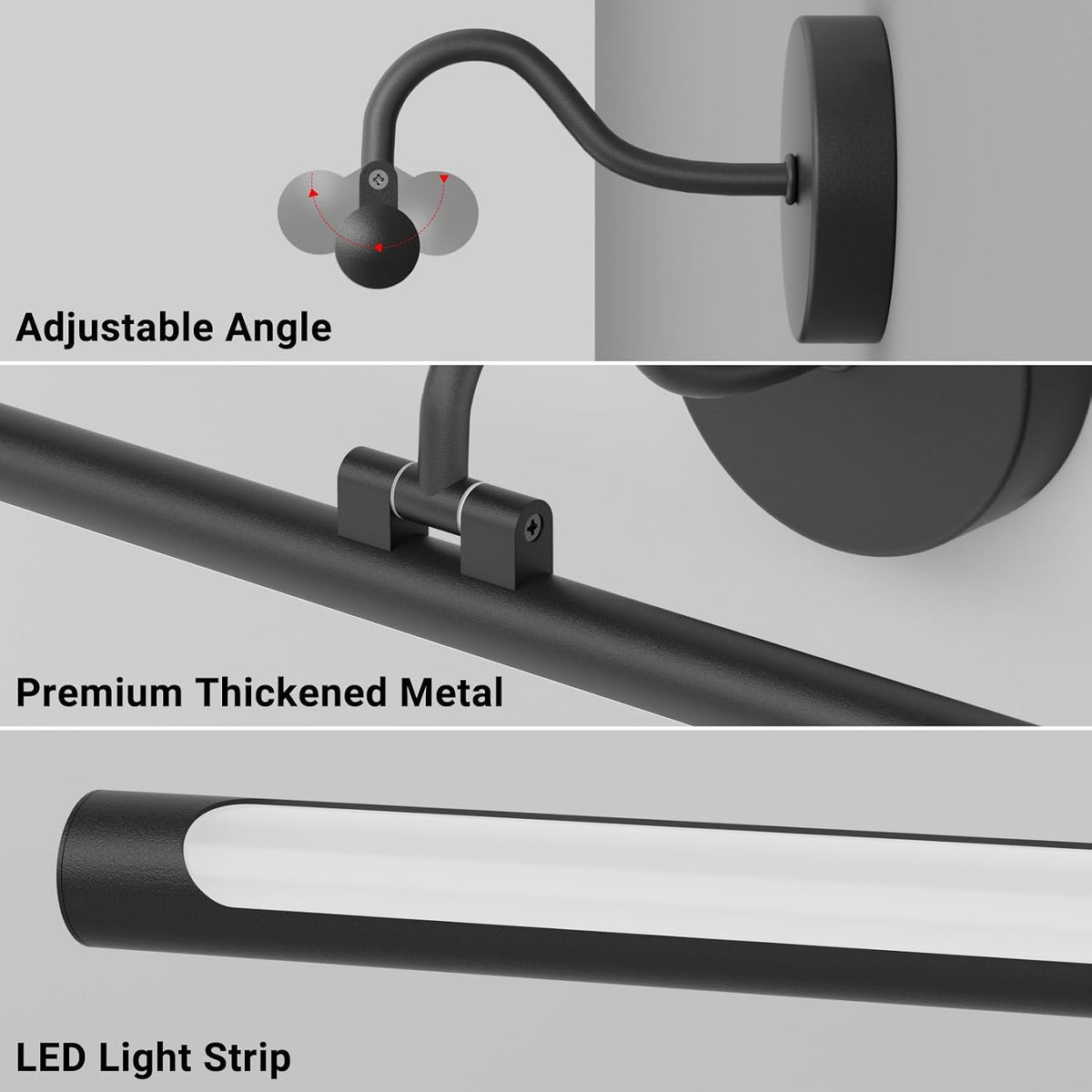 Tipace Hardwired Black Picture Lights for Paintings,23.6IN 3CCT Dimmable Modern Gallery Light with Remote Control Led