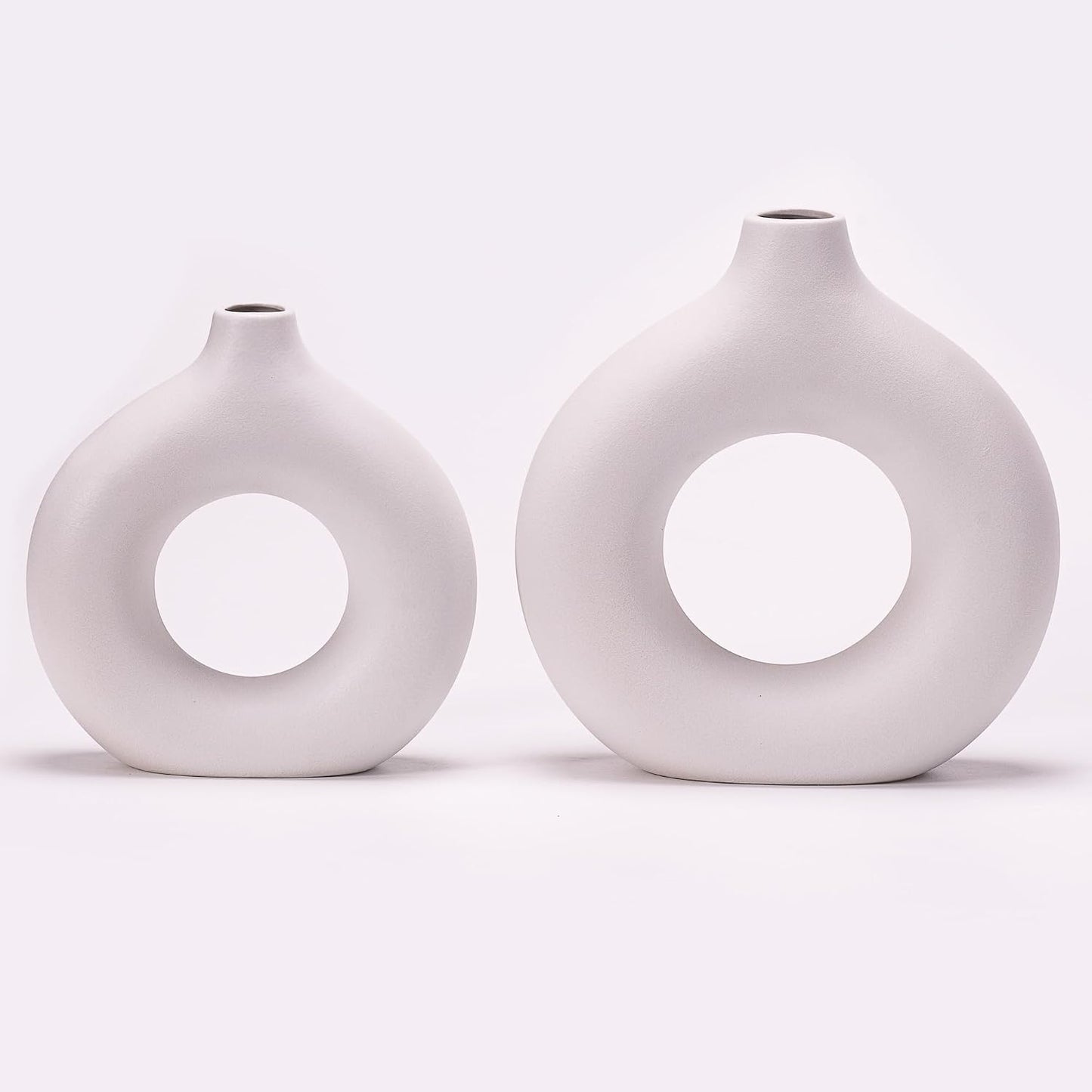 White Ceramic Vase Donut Home Decor Modern Farmhouse Round Matte Boho Style / Vt11 White / Set of 2