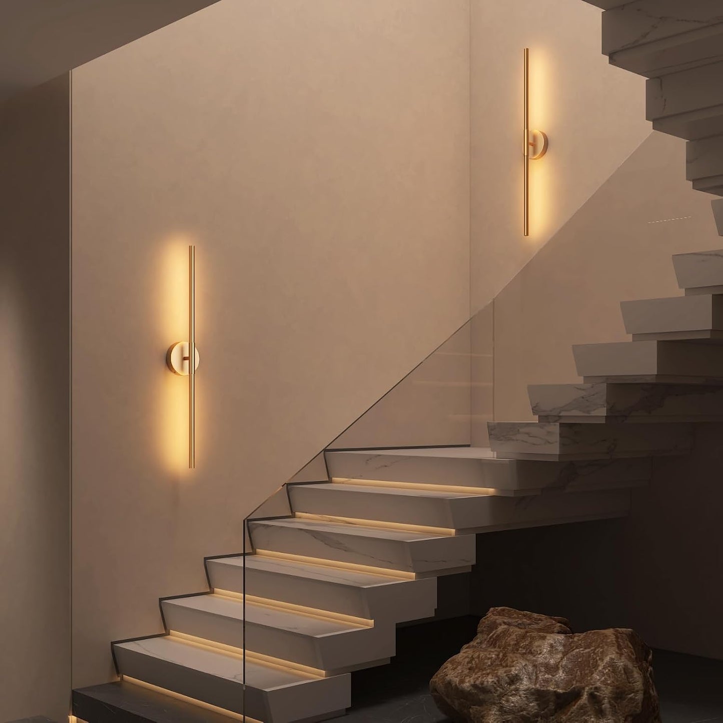 JOFIOS Battery Operated Wall Sconces Set of 2, 34.7In Gold Remote Control | 360°Rotation Wireless Rechargeable Wall