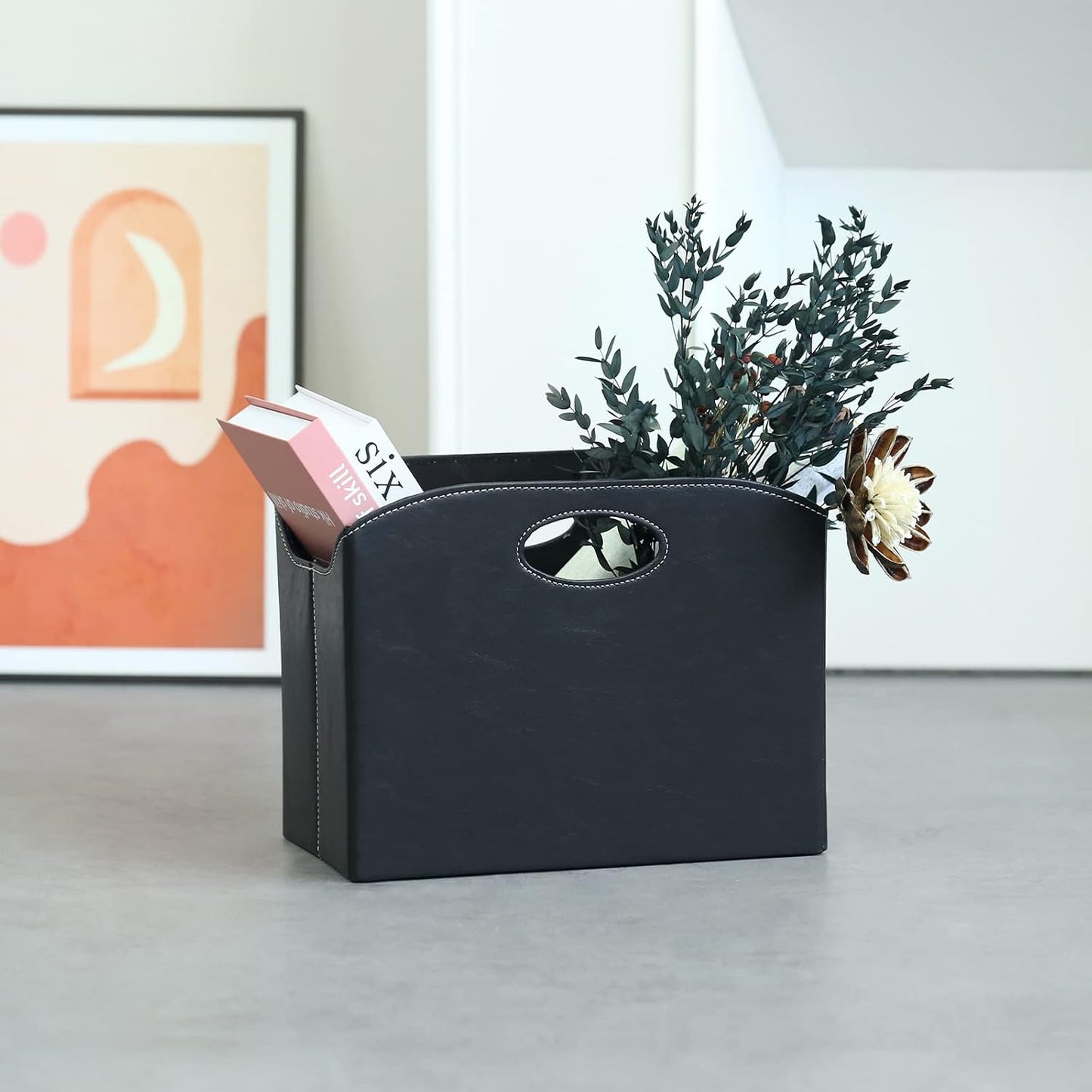 EZDeco Magazine Holder Foldable Magazine Rack Floor PU Leather File Holder Newspaper Book Storage Magazine Basket