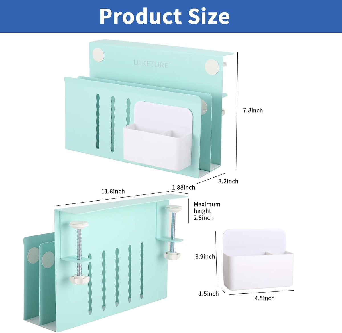 LUKETURE Desk Side Storage, 2 Tie Laptop Holder No Drill Clamp On Organizer | Steel Side Desk Organizer, Clamp on