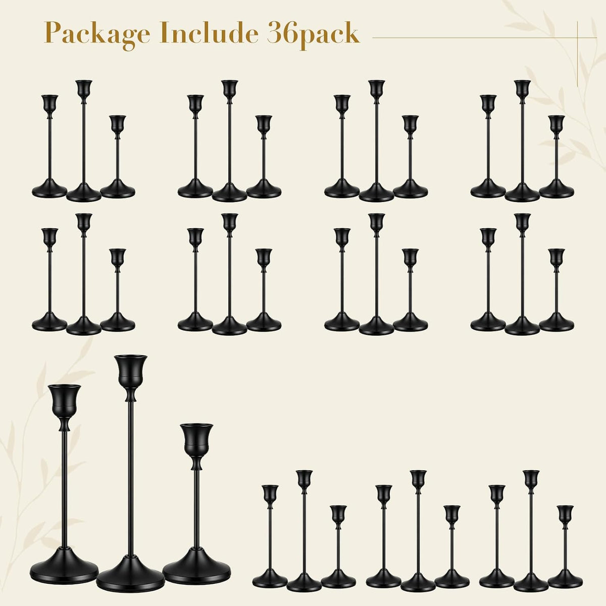 36Pack (12 Sets) Black Metal Taper Candle Holders Candlestick Holders - Candle Holder for Halloween Decorations erfect