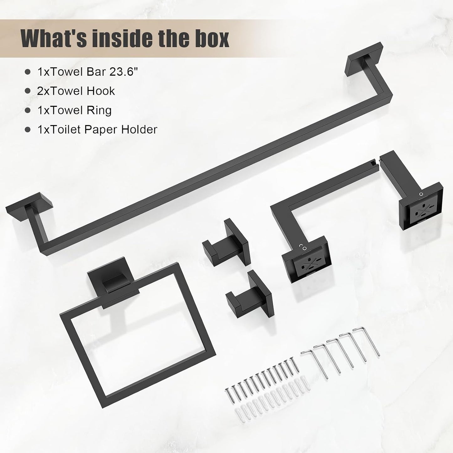 TQKAG Matte Black Bathroom Hardware Accessories Set 5 Pieces, Double Post Pivoting Toilet Paper Holder Set Stainless