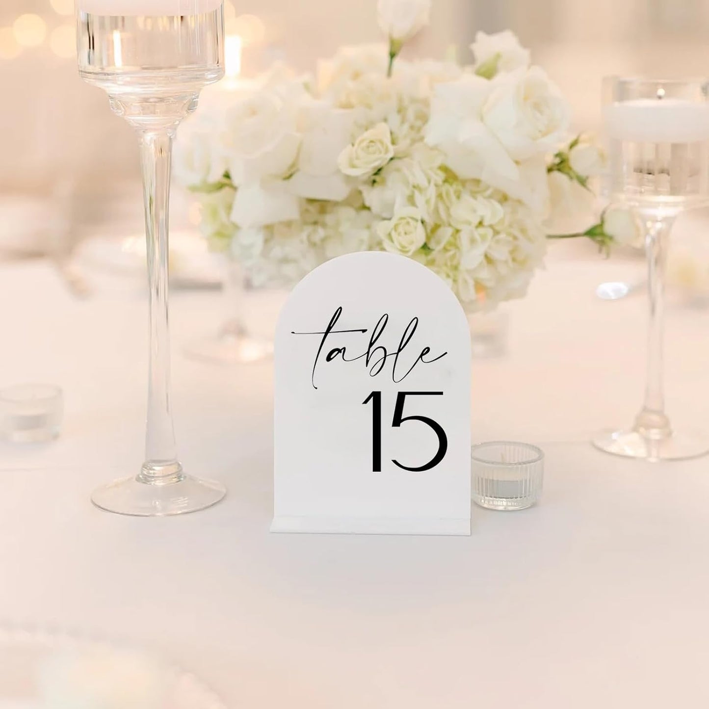 White Arch Acrylic Table Numbers with Stands 1-25, 5x7" White Arched Acrylic Sign and Base, Arch Table Numbers for