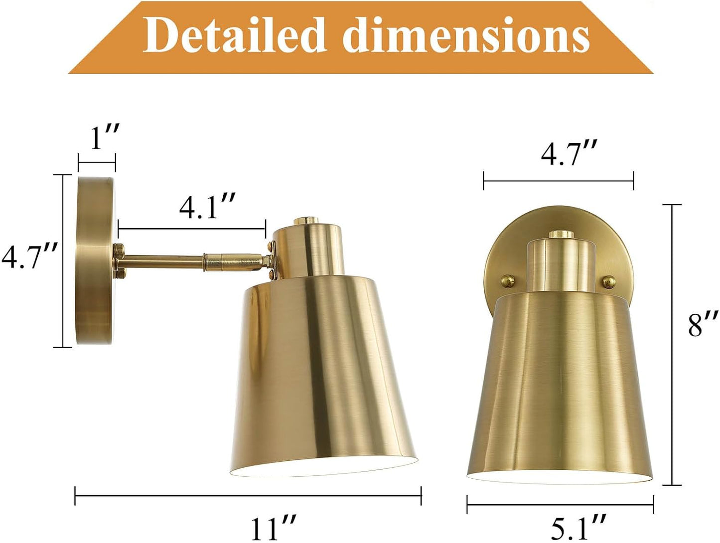 Battery Operated Wall Sconce Set of Two,Gold Modern with Remote Control Dimmable Wall Lighting Indoor, Not Hardwired