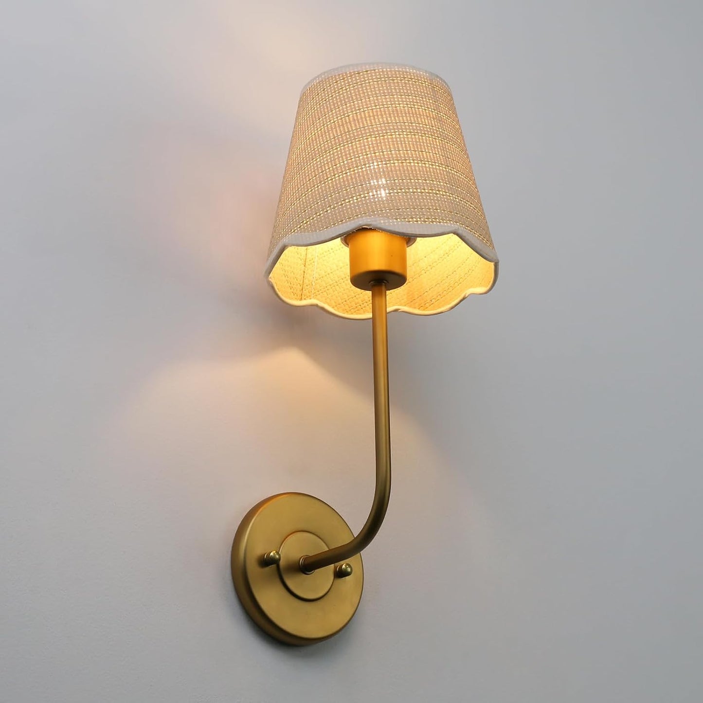 Hardwired Bathroom Vanity Lights Curved Arm / Brass-rattan / Woven Rattan / Set of 2